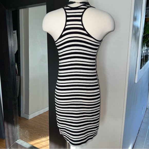 Ann Taylor Loft Black & Lt Oatmeal Striped Racerback Tank Dress - Size XS - Picture 4 of 9